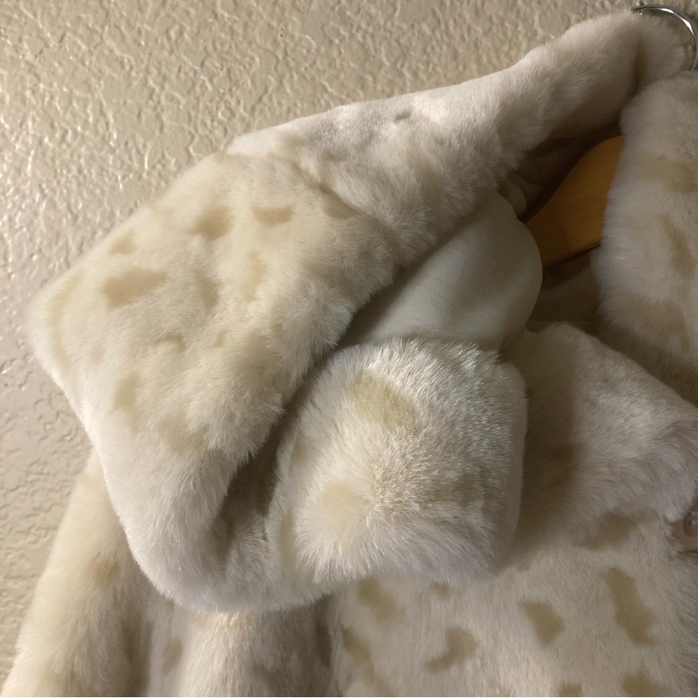 Giacca Cream Reversible Faux Fur Hooded Unique Coat Medium - Picture 5 of 16
